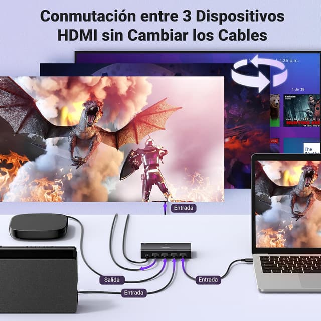 Detalle 2 de UGREEN HDMI Switch 4K 60Hz con Control Remoto y 3 Entradas