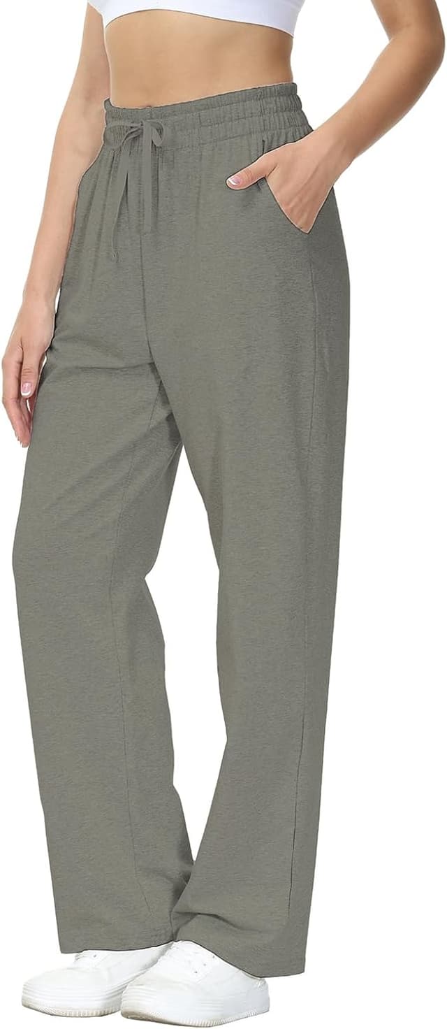 Detalle de HMIYA Damen Jogginghose aus Baumwolle mit Taschen – bequemes Stretch-Jersey für Yoga, Sport & Alltag