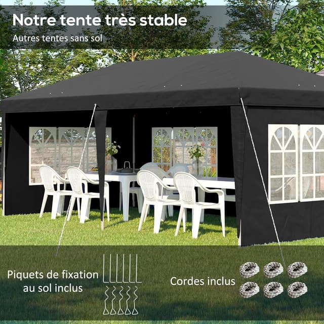 Detalle de Outsunny tonnelle de jardin pop-up pliante 3 x 6 m avec 3 côtés démontables et fenêtres transparentes