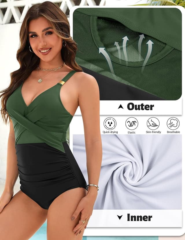 Detalle 2 de FemiChic maillot de bain une pièce femme gainant à col en V (froncé) avec coussinets amovibles