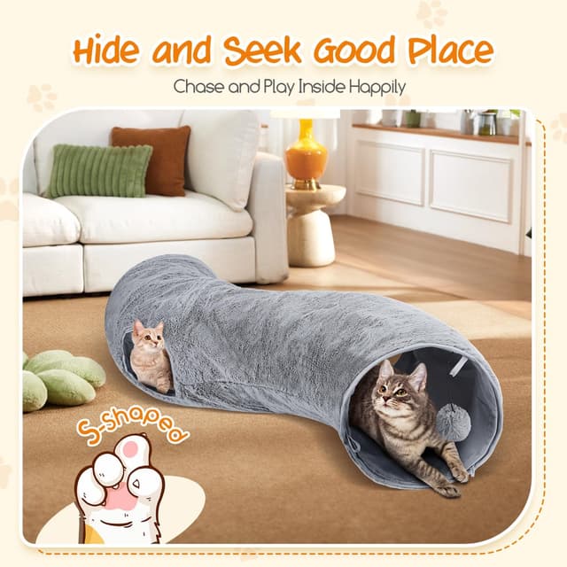 Thumbnail 6 de Nobleza Tunnel per gatti in peluche S con palla, L108ר25 cm 🐱