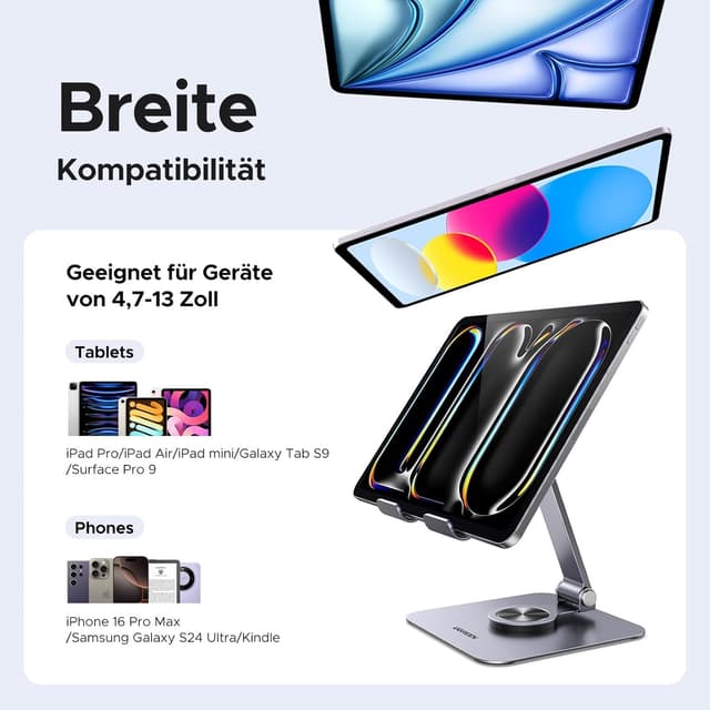 Thumbnail 6 de UGREEN Tablet Ständer 360° drehbar – verstellbare Tischhalterung für Tablets & Smartphones von 4,7 bis 12,9 Zoll