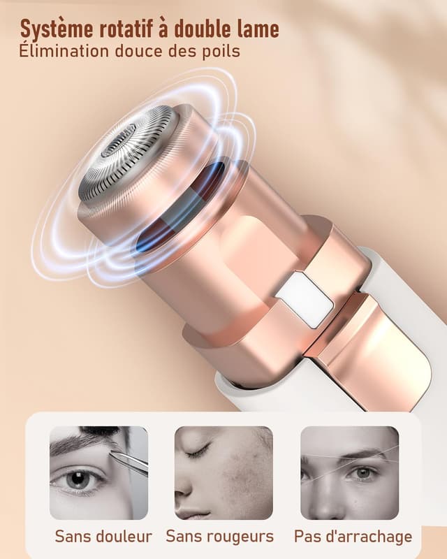 Detalle 1 de Tondeuse à sourcils & rasoir visage femme 2 en 1 rechargeable avec lumière LED