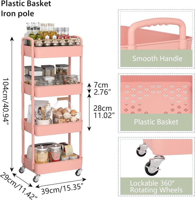 Detalle 2 de Sywhitta 4-Tier Rolling Utility Cart 4-Tier