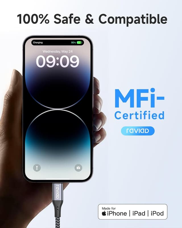 Detalle 2 de RAVIAD Cable Cargador iPhone 2M 3Pack MFi