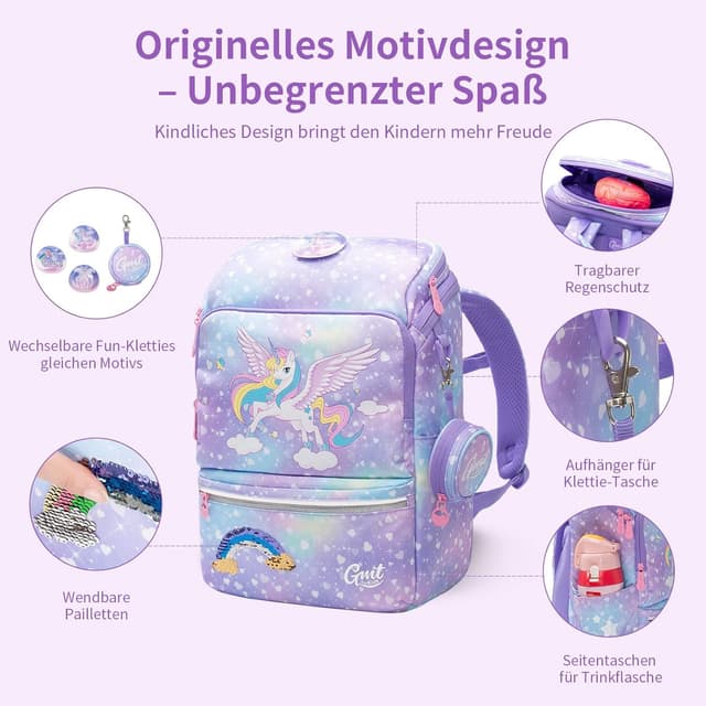 Detalle de GMT for Kids Schulranzen Set 6-teilig (22 l) – ergonomische, ultraleichte Schultasche für 1.–4. Klasse