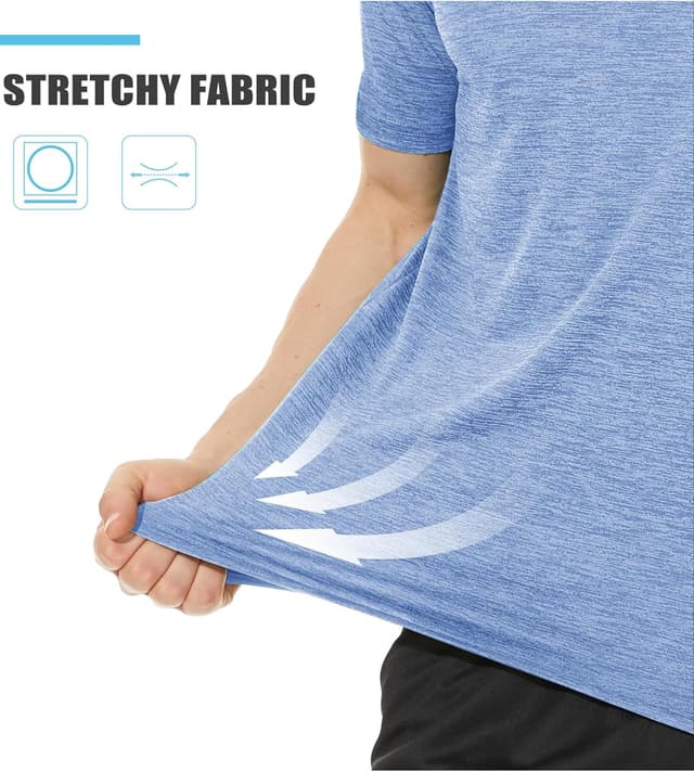 Detalle 2 de TACVASEN Herren Meliertes Sport-T-Shirt mit reflektierenden Streifen – schnelltrocknend, kurzarm