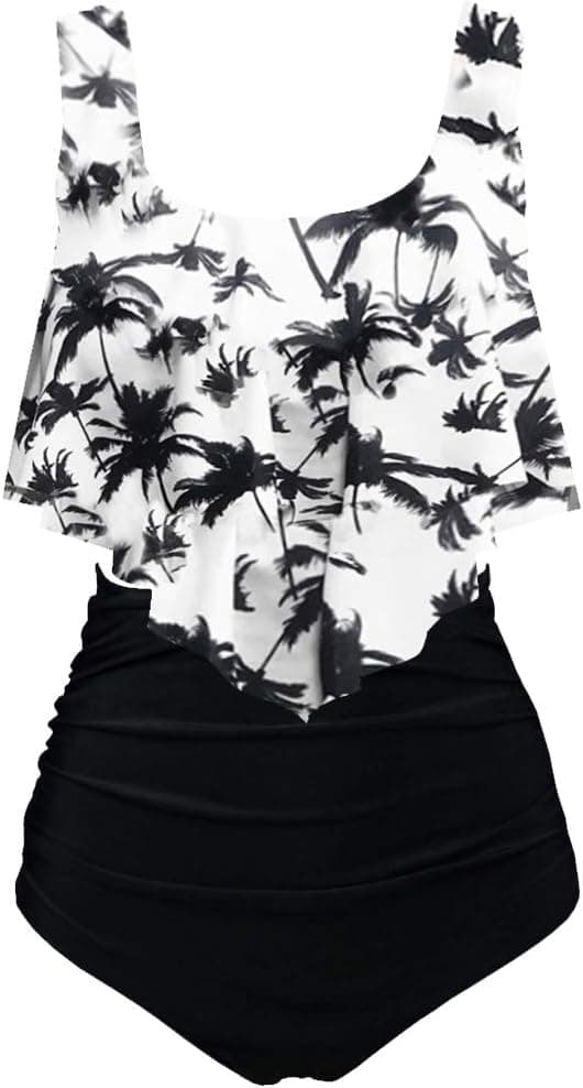 Detalle de Maillot de bain femme Aidotop 2 pièces vintage à volants, taille haute floral