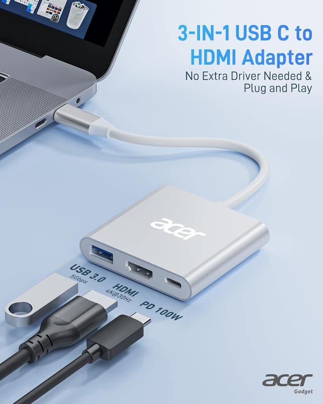 Detalle 2 de acer USB C to HDMI Adapter 4K with 100W PD and USB 3.0 ๐