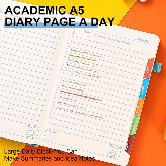 Detalle de Agenda académique 2026 A5, une page par jour, janvier à décembre 2026 — couverture rigide avec porte-stylo