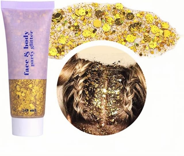 Detalle de Body Glitter Gel (50ml) – Holographic blue face & body glitter gel for eyes, hair, lips and nails