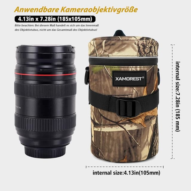 Detalle de XAMOREST Kamera-Objektivtasche XL aus Nylon (Blattgrün) – für kompakte Objektive bis ca. 4,13 × 7,28 Zoll