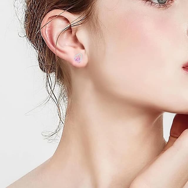 Detalle de Qings Damen Geburtsstein Ohrstecker Herzform aus 925er Sterlingsilber