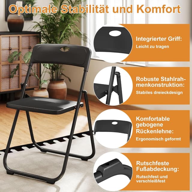 Detalle de Set di 4 sedie pieghevoli nero 160 kg