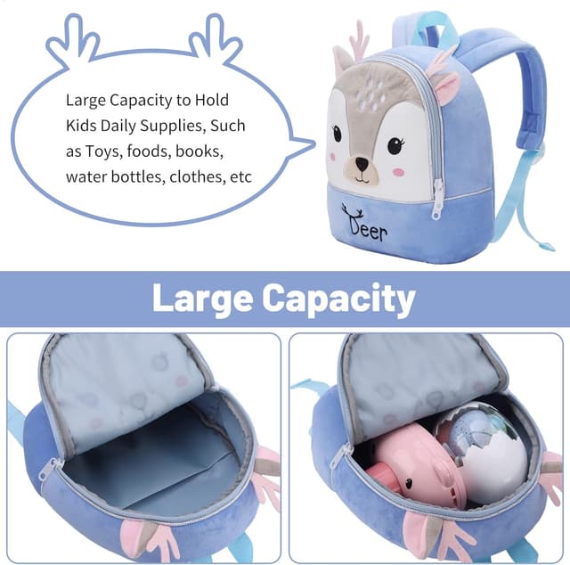 Detalle de BAIGIO sac à dos maternelle en peluche pour enfants (27 x 24 x 7 cm) avec motifs animaux