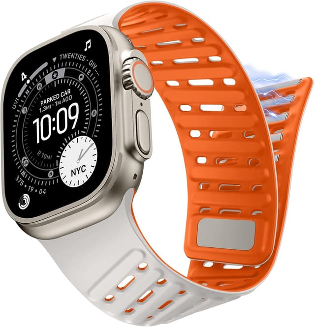 Detalle 2 de Tasikar Clip Magnetic Straps silicone band for Apple Watch (42–49mm) – Starlight-Orange
