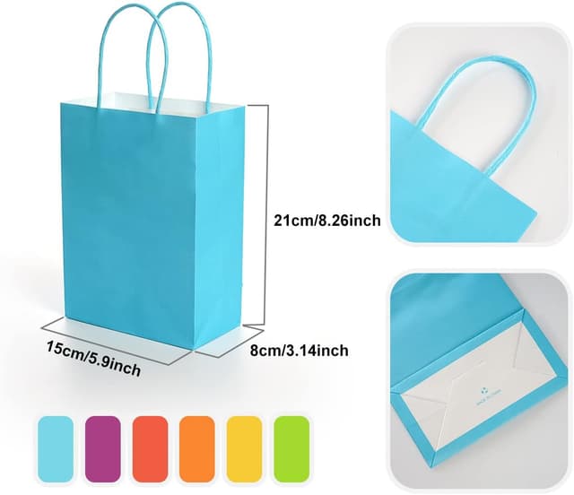 Detalle de NADSSJL 30-Pack Kraft Paper Party Bags with Handles, Stickers & DIY Craft Use (15 x 21 x 8 cm)