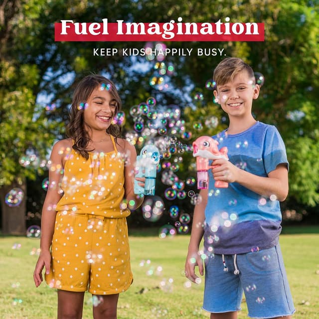 Detalle de JOYIN 2 Bubble Guns Kit for Kids (Blue & Pink Whale) with 4 Bubble Solutions