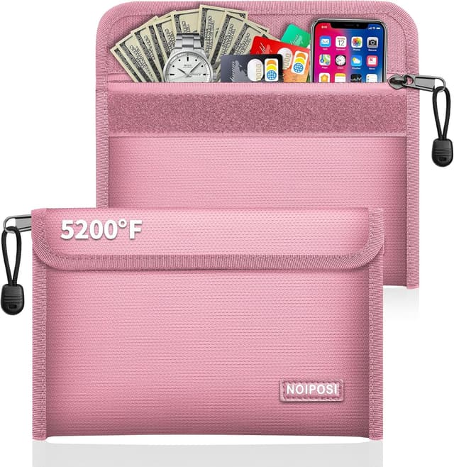 Detalle de Noiposi 2er Pack feuerfeste Tasche (21,5 x 14 cm, 5200°F) mit Kartenfach – wasserdicht & mit Reißverschluss
