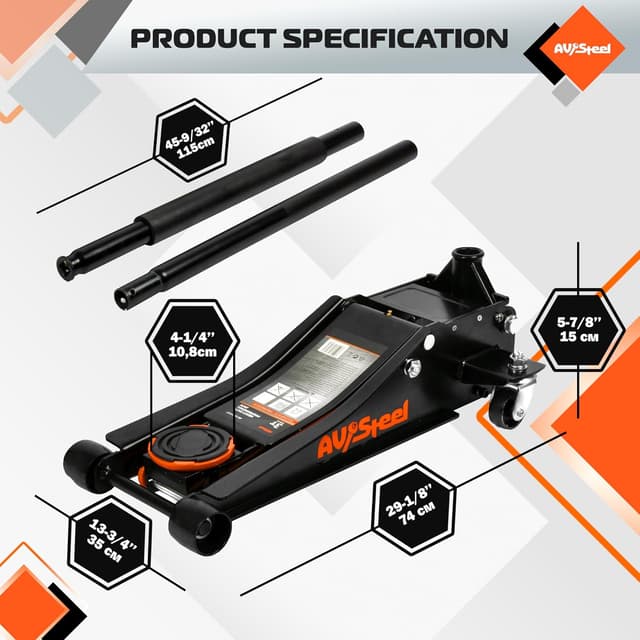 Detalle de AV Steel Low Profile Floor Jack 3 Ton (6600 lbs) Hydraulic Heavy-Duty Car Jack