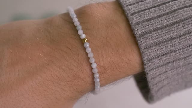 Detalle de BERGERLIN Echtes Naturstein Perlenarmband mit Aquamarin & 925 Sterling Silberperle (geprüft in Deutschland)