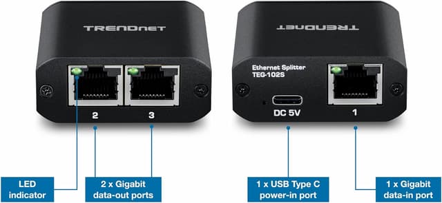 Thumbnail 2 de TRENDnet TEG-102S Gigabit Ethernet Splitter with USB‑C 2 📡