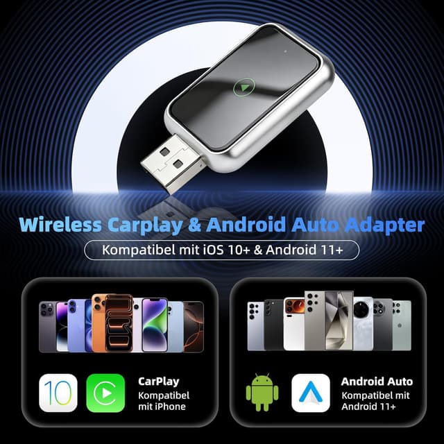 Detalle 2 de LINGHUANG Wireless CarPlay & Android Auto Adapter (2-in-1) – kabellose Umrüstung per Plug & Play, iOS 10+ & Android 11+