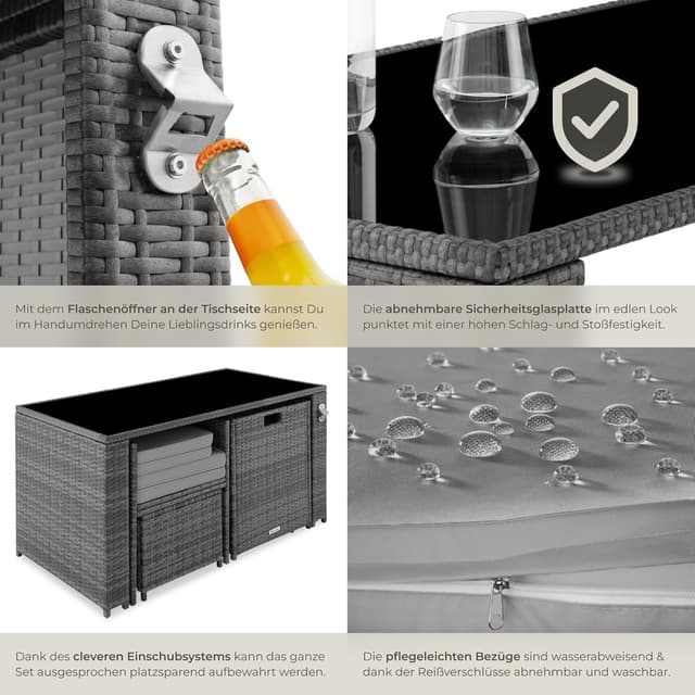 Detalle de tectake Poly Rattan Sitzgruppe 5-teilig (bis zu 4 Personen) mit Tisch, 2 Sesseln & Hocker – grau