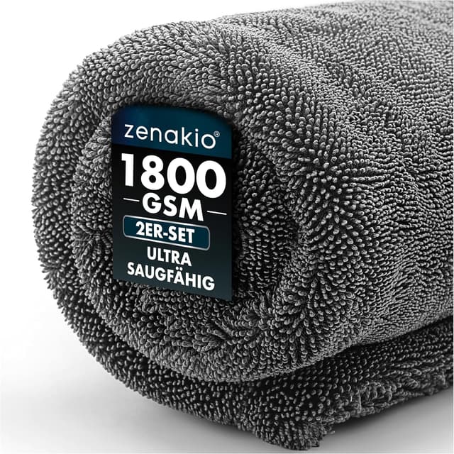 Detalle de ZENAKIO Auto Trockentuch-Set (2 Stück) 80x50 cm + 40x40 cm, 1800 GSM Mikrofasertücher