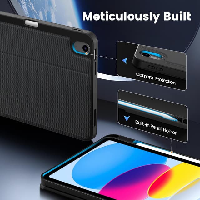 Detalle de CACOE Book Cover Hülle für iPad 11. Generation (A16) & iPad 10 (2022) mit Stifthalter – Schwarz