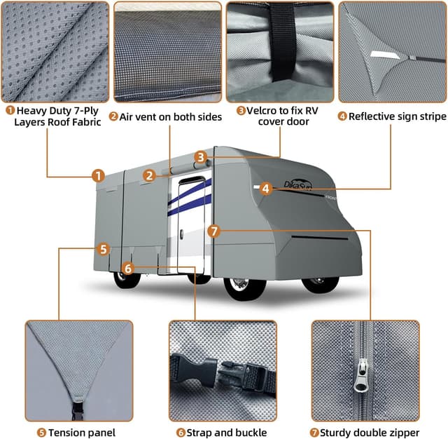 Detalle de DikaSun Class C RV Cover (23' ~ 26') — 7-Layer Heavy-Duty Anti-UV Travel Trailer Cover