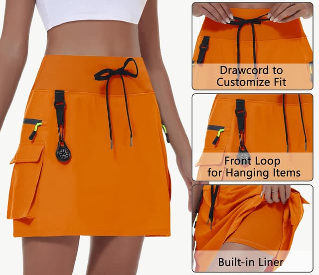 Detalle de MIVEI Women’s Hiking Cargo Skort with Zipper Pockets, Quick-Dry Anti-Chafe Inner Shorts & UPF 50+
