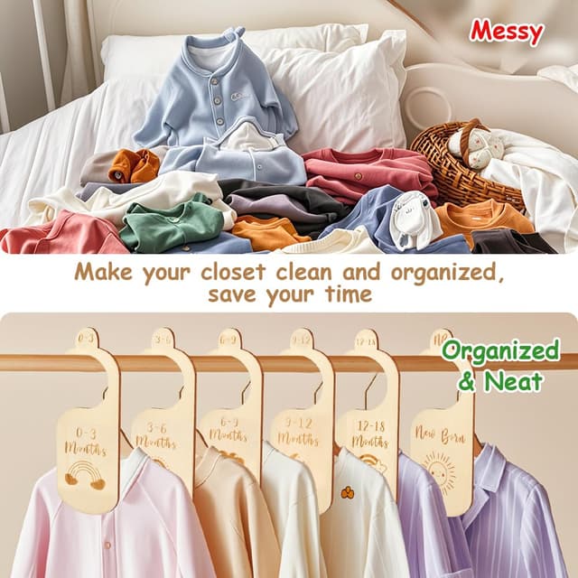 Detalle de HAGOT 8-teiliges Holz-Größentrennerset für Babys (50–104) – Schrankteiler zur Kleidungsklassifizierung