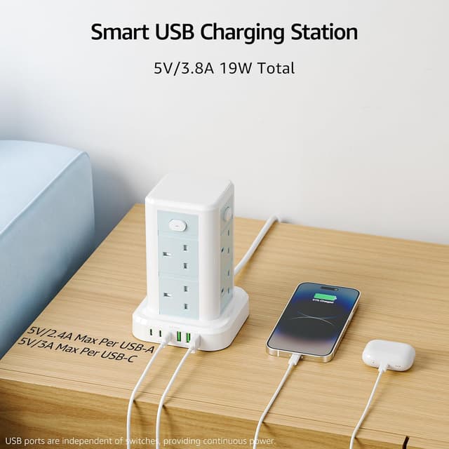 Detalle 2 de Toomke 8 Way Tower Extension Lead with USB