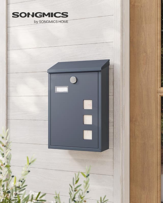 Detalle 2 de SONGMICS Post Box Anthracite Grey 11.5x25.5x39.5 cm