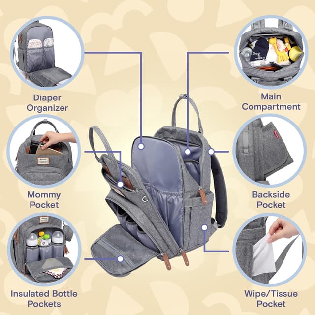 Detalle de RUVALINO Baby Changing Bag Backpack, 43.1 cm