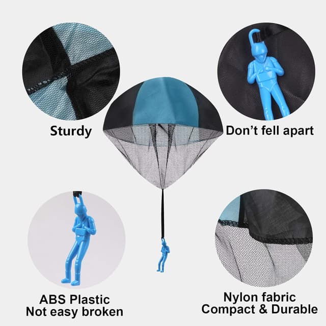 Detalle de Fallschirm Spielzeug Kinder – Fallschirmspringer zum Werfen (4 Stück in Farben: orange, blau, grün, gelb)