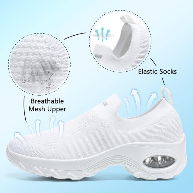 Detalle de Slip On Trainers for Women Orthopedic Walking Shoes with Breathable Mesh and Air Cushion Wedge Sole