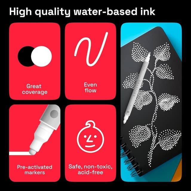 Detalle 1 de Artistro 5 weiße Acrylstifte (Dual Tip Dot & Fein) für Stein, Stoff, Holz, Glas & Deko