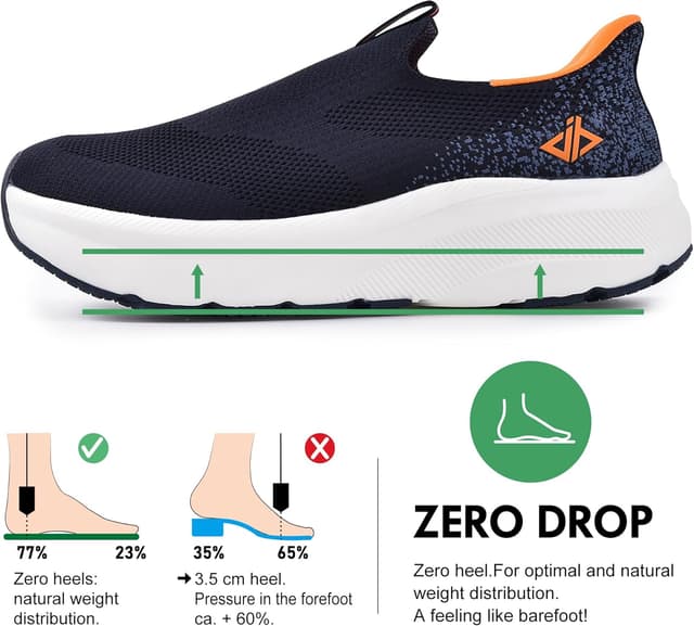 Detalle de JACKSHIBO men’s slip-on trainers with wide toe box, arch support & zero drop sole