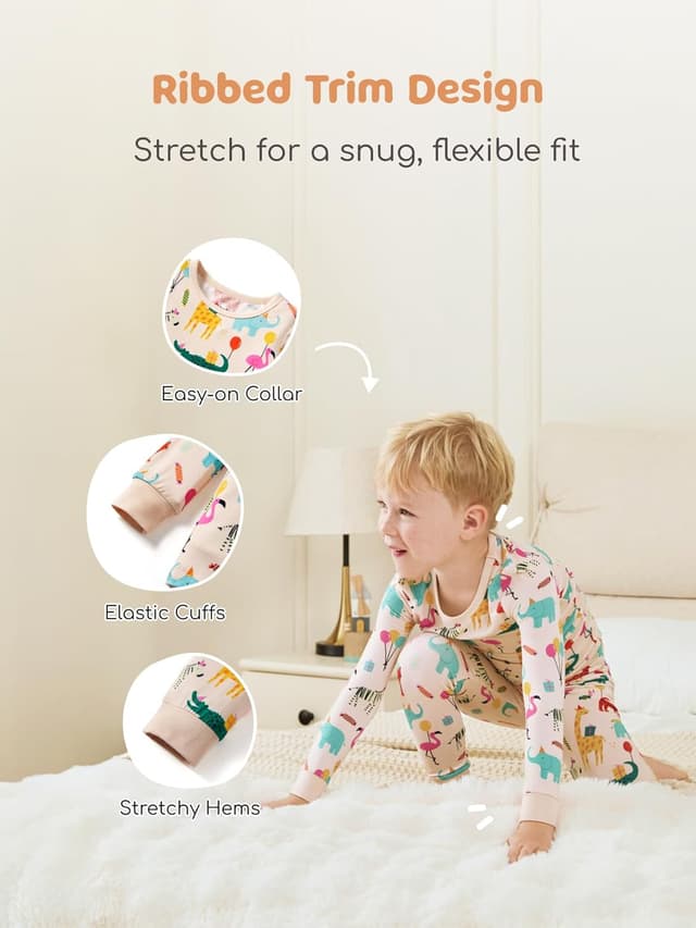 Detalle de PATPAT Bamboo Viscose Toddler Pajama Sets (93% Viscose from Bamboo) — Ultra-Soft Snug Fit Sleepers