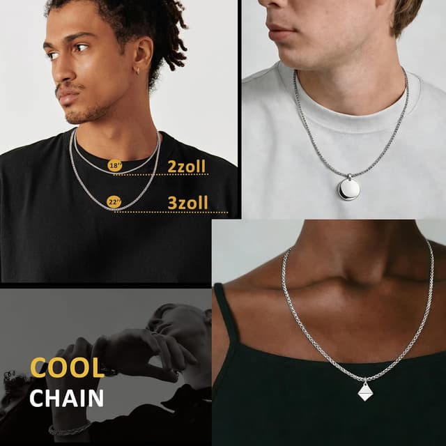 Detalle 2 de Esrael Weizen/Venetian Edelstahlkette (2/3 mm) in Silber für Herren & Jungen – Kettenlänge 18/20/22/24 Zoll