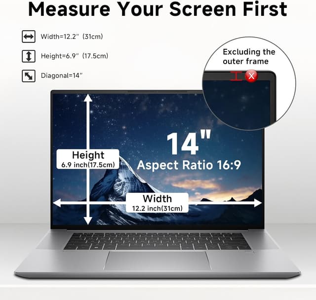 Detalle 2 de STARY 14-inch Magnetic Laptop Privacy Screen (16:9) with Anti-Spy & Blue Light Glare Reduction