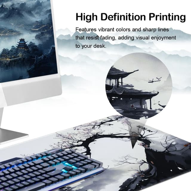 Detalle 1 de Zindoo Mouse Pad Large Desk Mat (900x400mm) – XXL stitched edges, non-slip rubber base