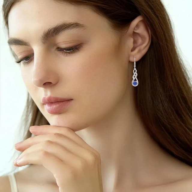 Detalle de FJ Unendlichkeit-Ohrhänger aus 925 Sterling Silber mit Geburtsstein & Zirkonia