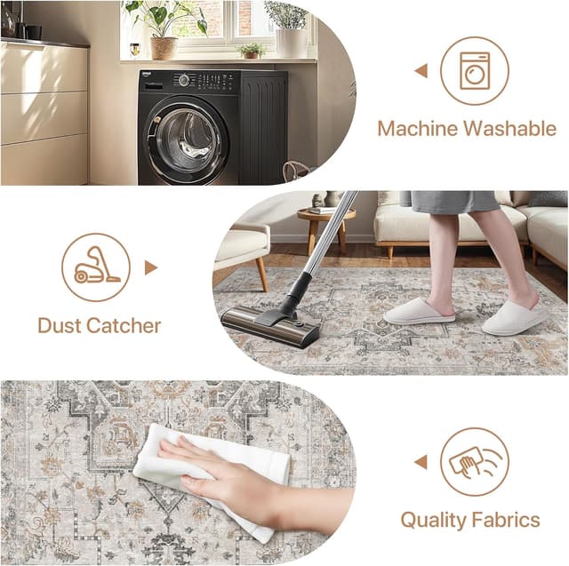 Thumbnail 6 de GENIMO Large Washable Rugs (240x300cm) – Extra Large Low Pile Non-Shedding Area Rug, Vintage Boho/Oriental Design