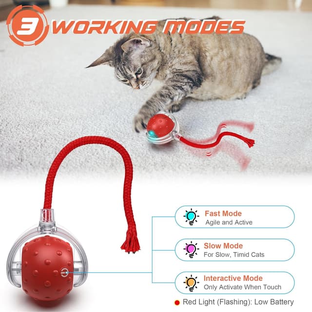 Detalle 2 de IOKHEIRA Interactive Electric Automatic Cat Toy (Red) – rechargeable, irregular moving cat toy