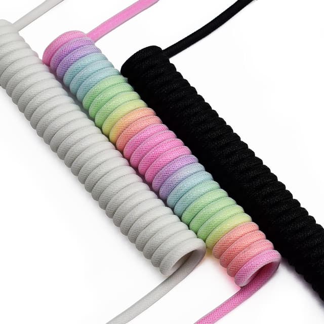 Detalle 1 de ZDawnn Braided Coiled Type-C to USB-A Keyboard Cable (1.5m) with Detachable Aviator Connector, White