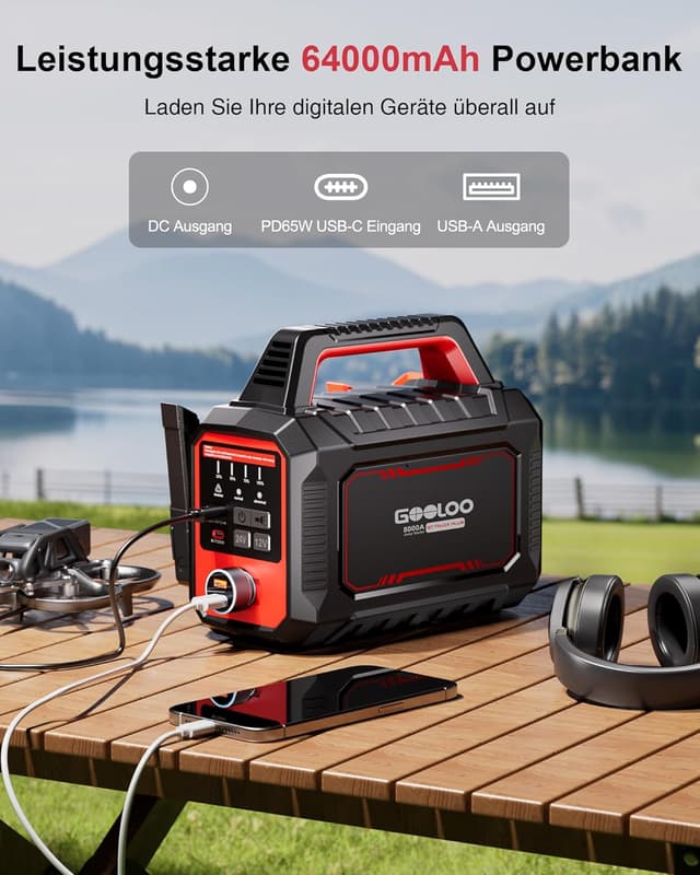 Detalle de GOOLOO GT Truck Plus Starthilfe Powerbank – 8000A für 12V/24V (PD 65W, LiFePO₄)
