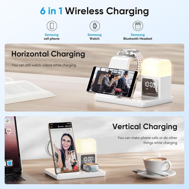 Detalle 2 de Estación de Carga Inductiva 6 en 1 15W para Galaxy